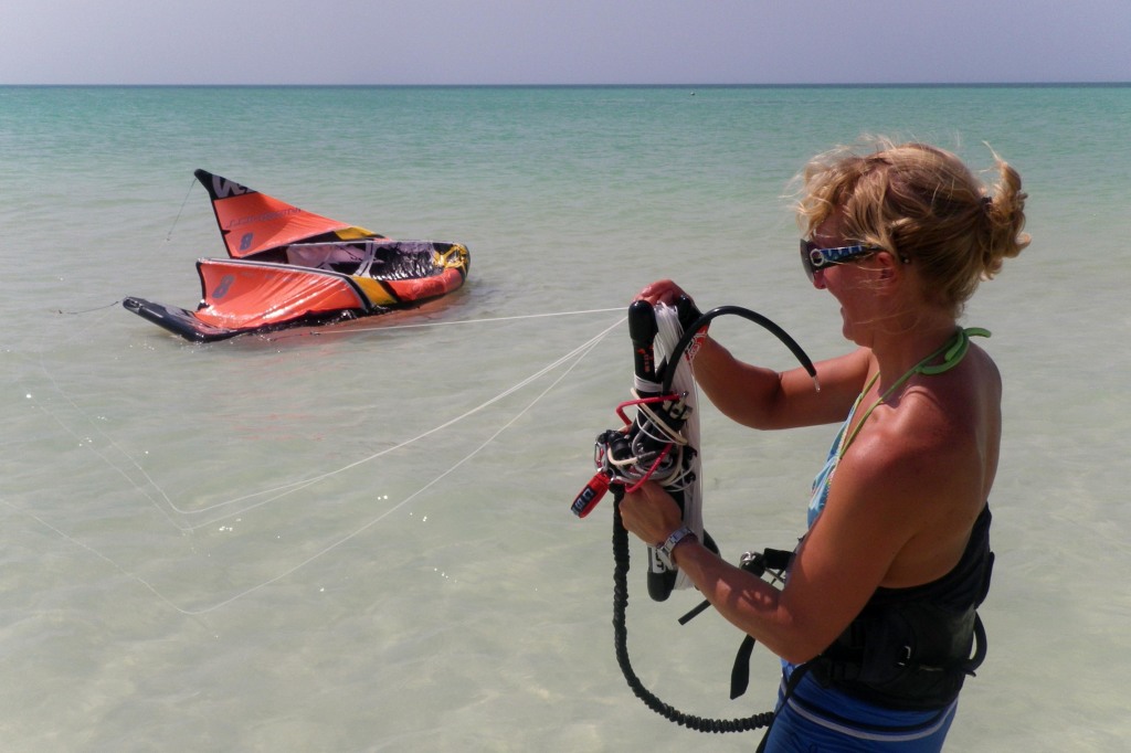 Cathy practising Self Rescue in low winds.