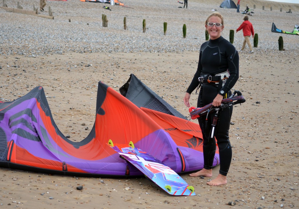 Cathy setting up at Camber Sands, UK