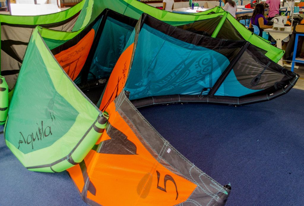 Inflated kites undergoing their final quality check.